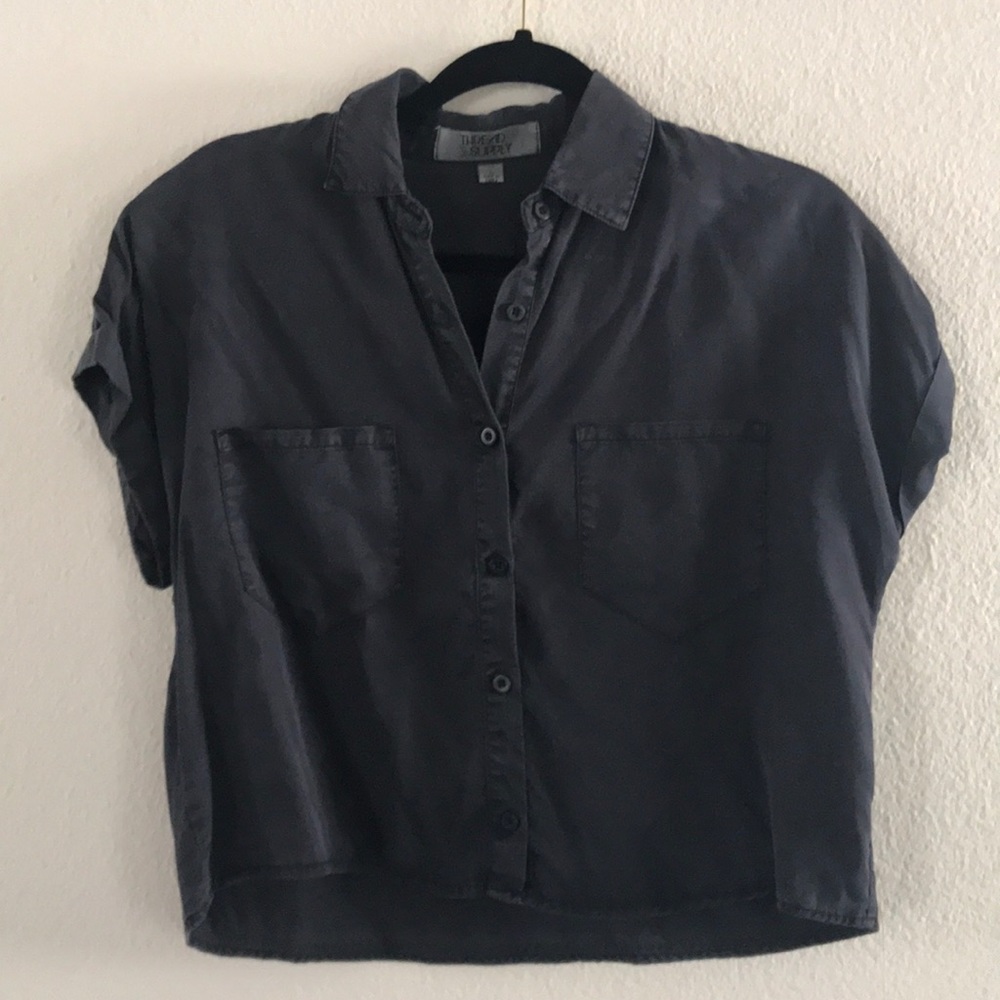 Black cropped button down